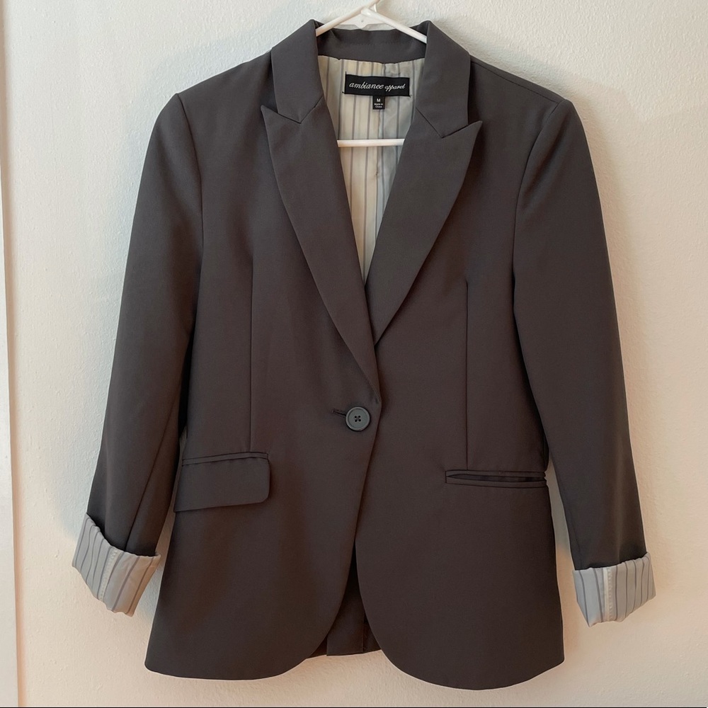 Like New Grey Blazer with Pinstripe Detail
